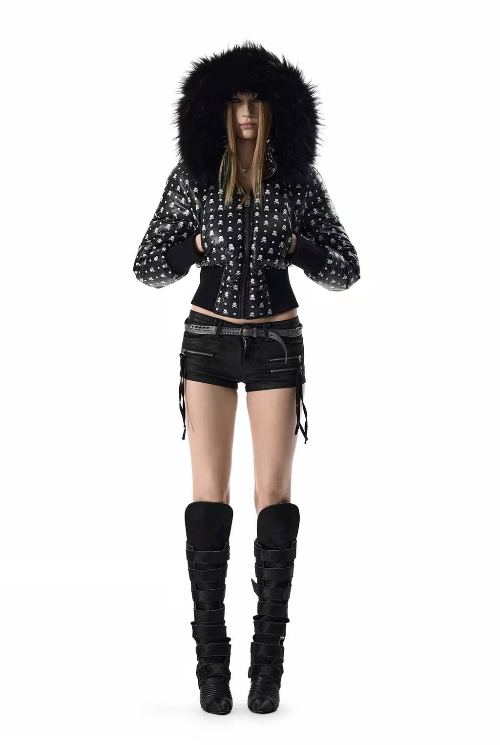 SKULL FUR-TRIM PUFFER JACKET