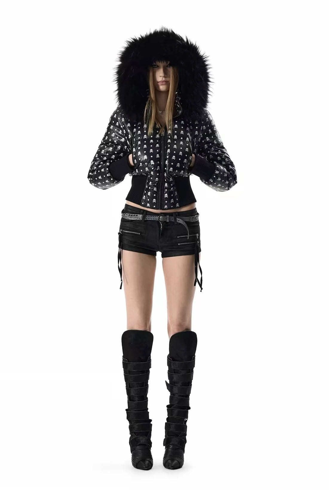 SKULL FUR-TRIM PUFFER JACKET