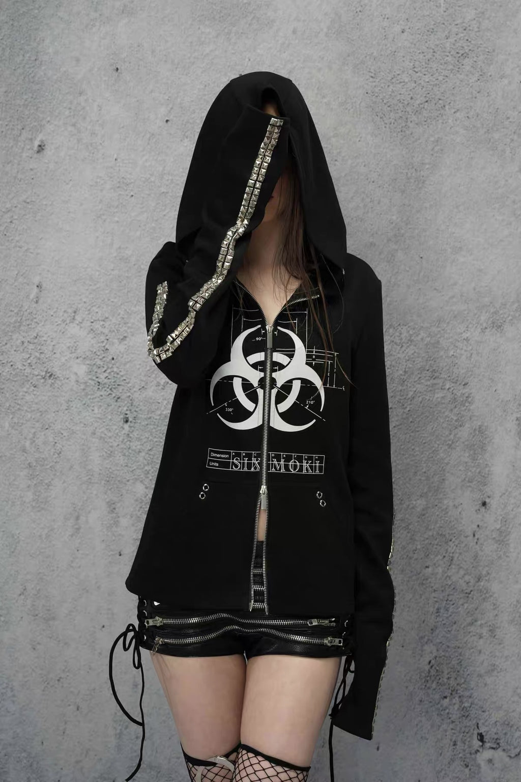 BIOHAZARD STUDDED ZIP HOODIE