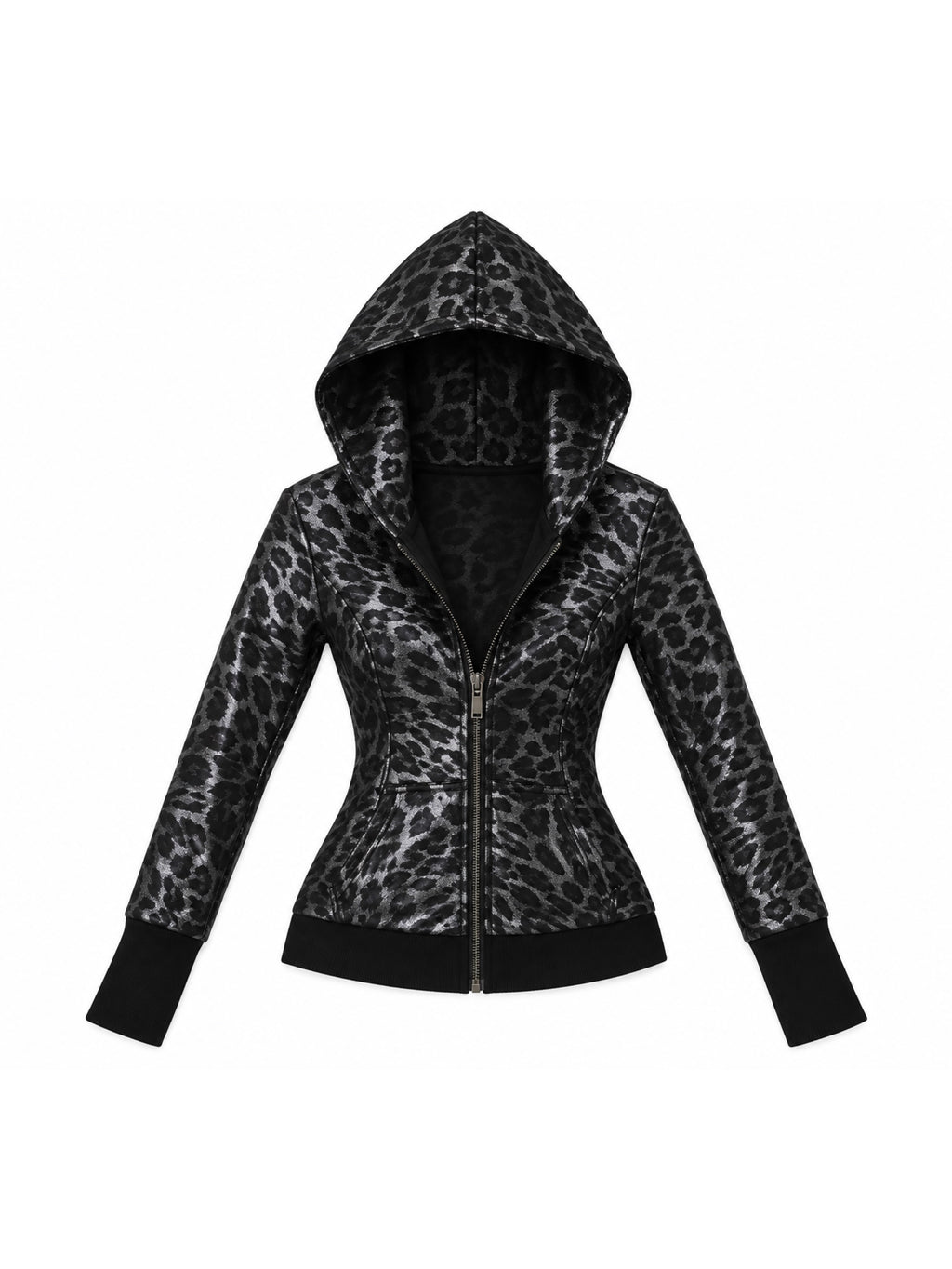 METALLIC LEOPARD ZIP HOODIE