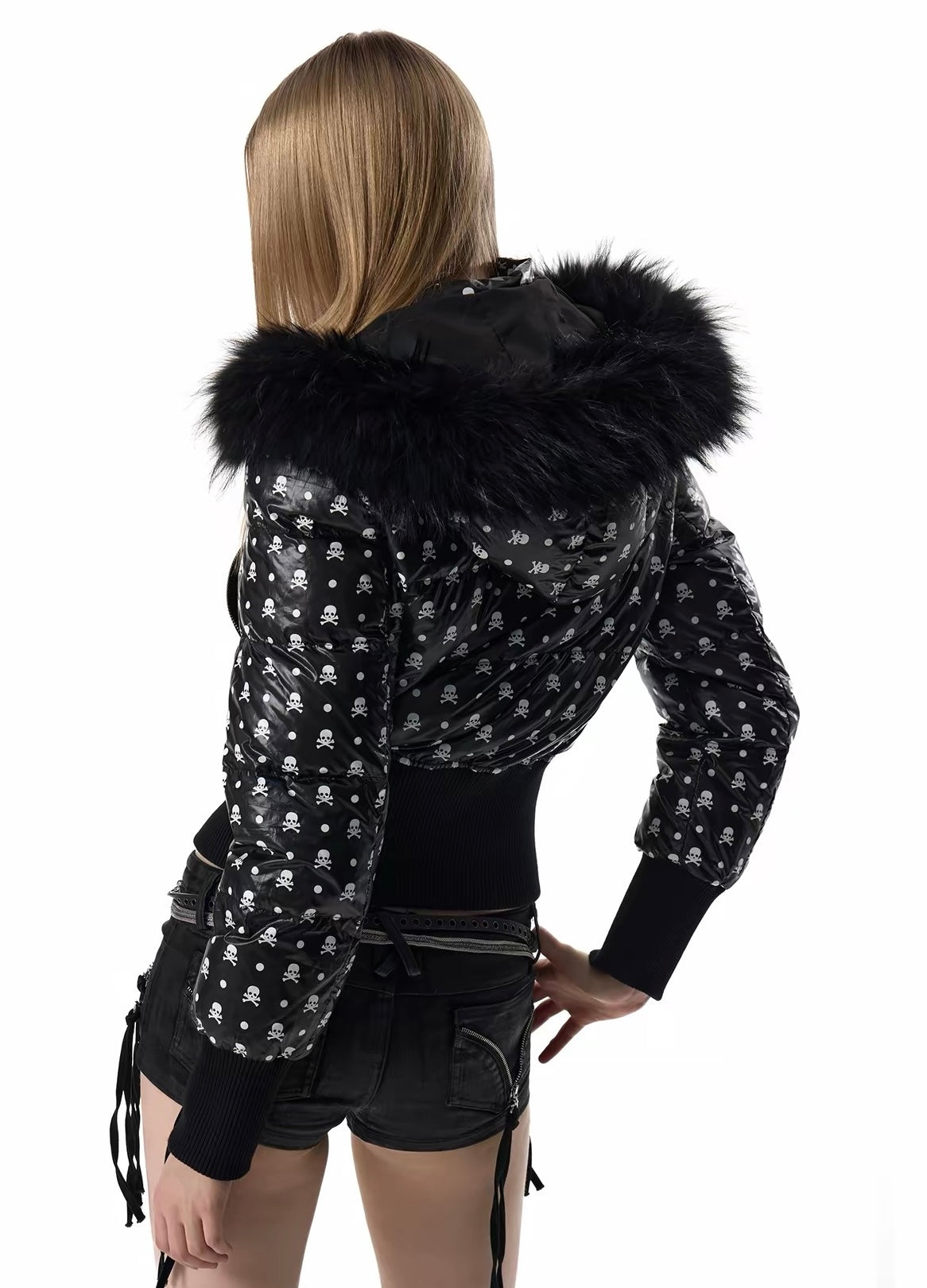 SKULL FUR-TRIM PUFFER JACKET