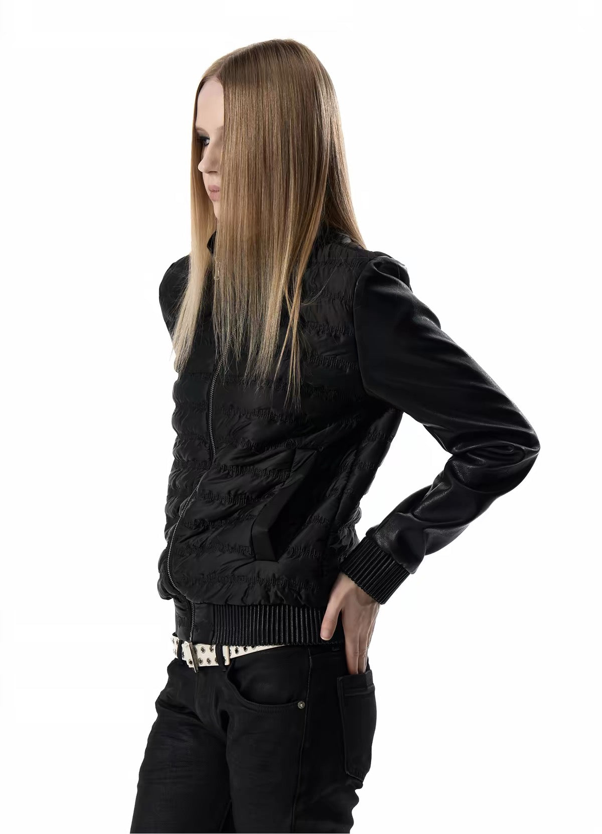 SHIRRED PANEL BOMBER JACKET