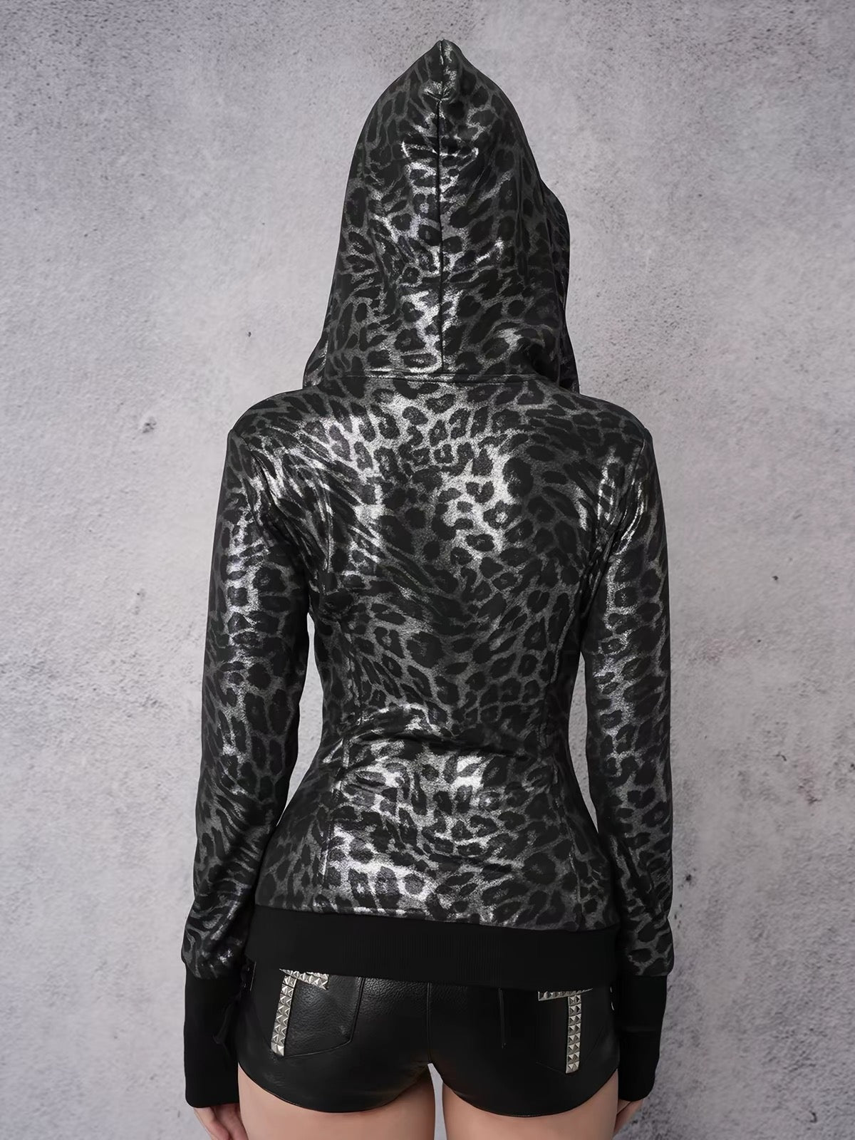 METALLIC LEOPARD ZIP HOODIE