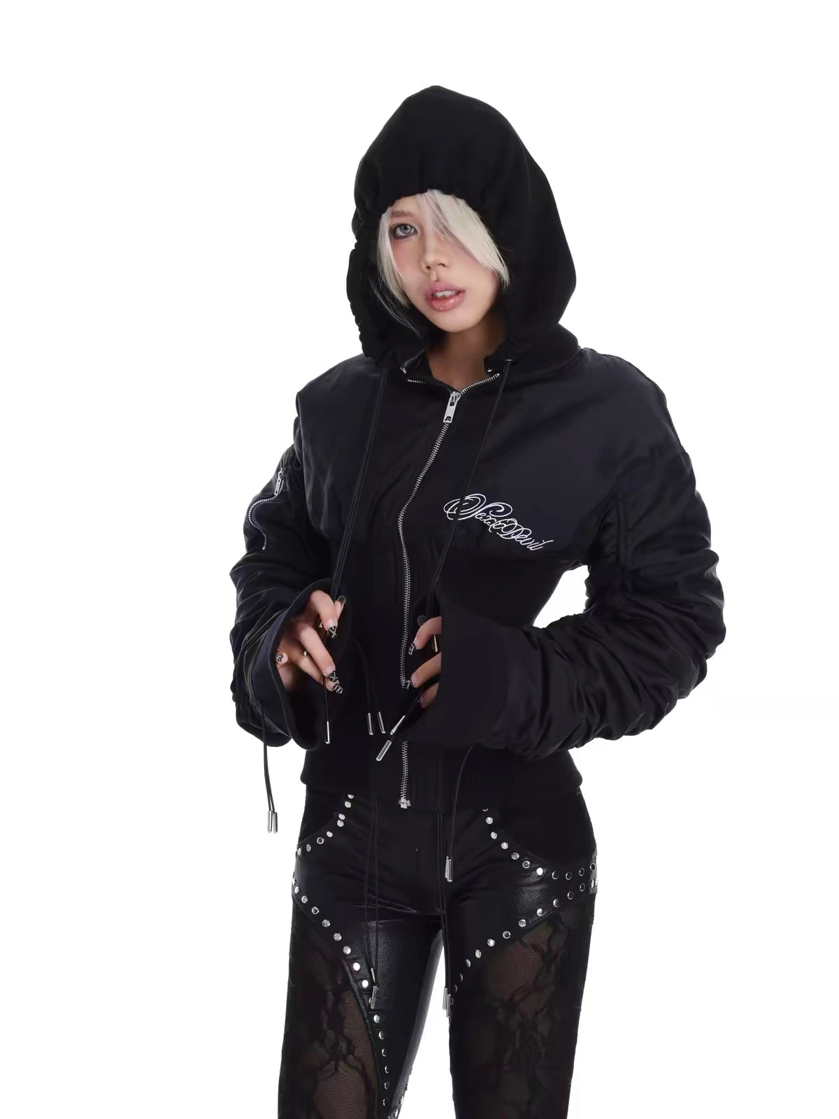 RUCHED SLEEVE CORSET HOODIE