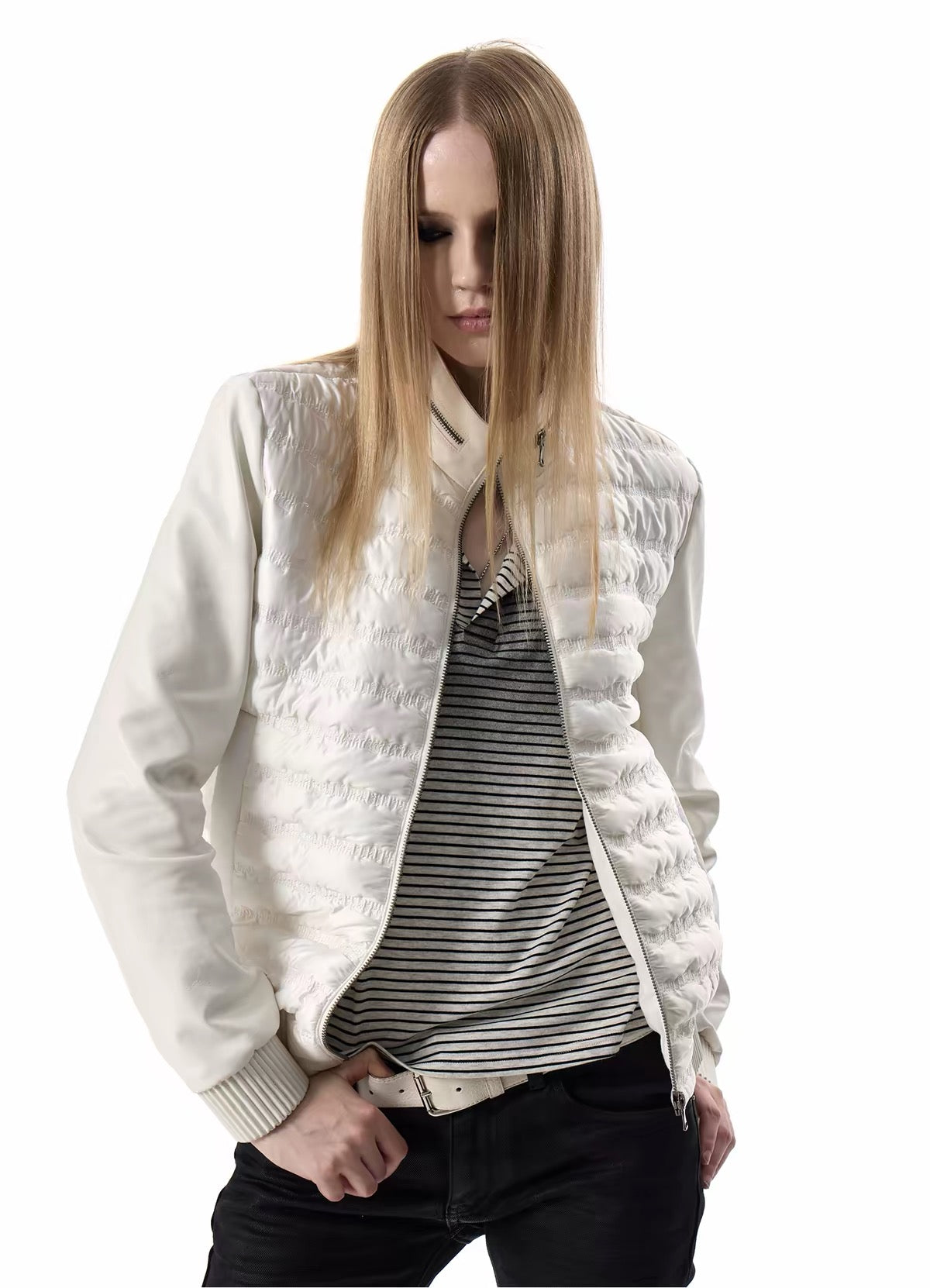 SHIRRED PANEL BOMBER JACKET