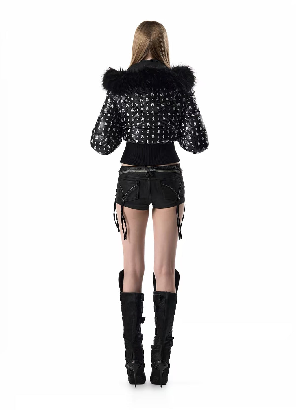 SKULL FUR-TRIM PUFFER JACKET