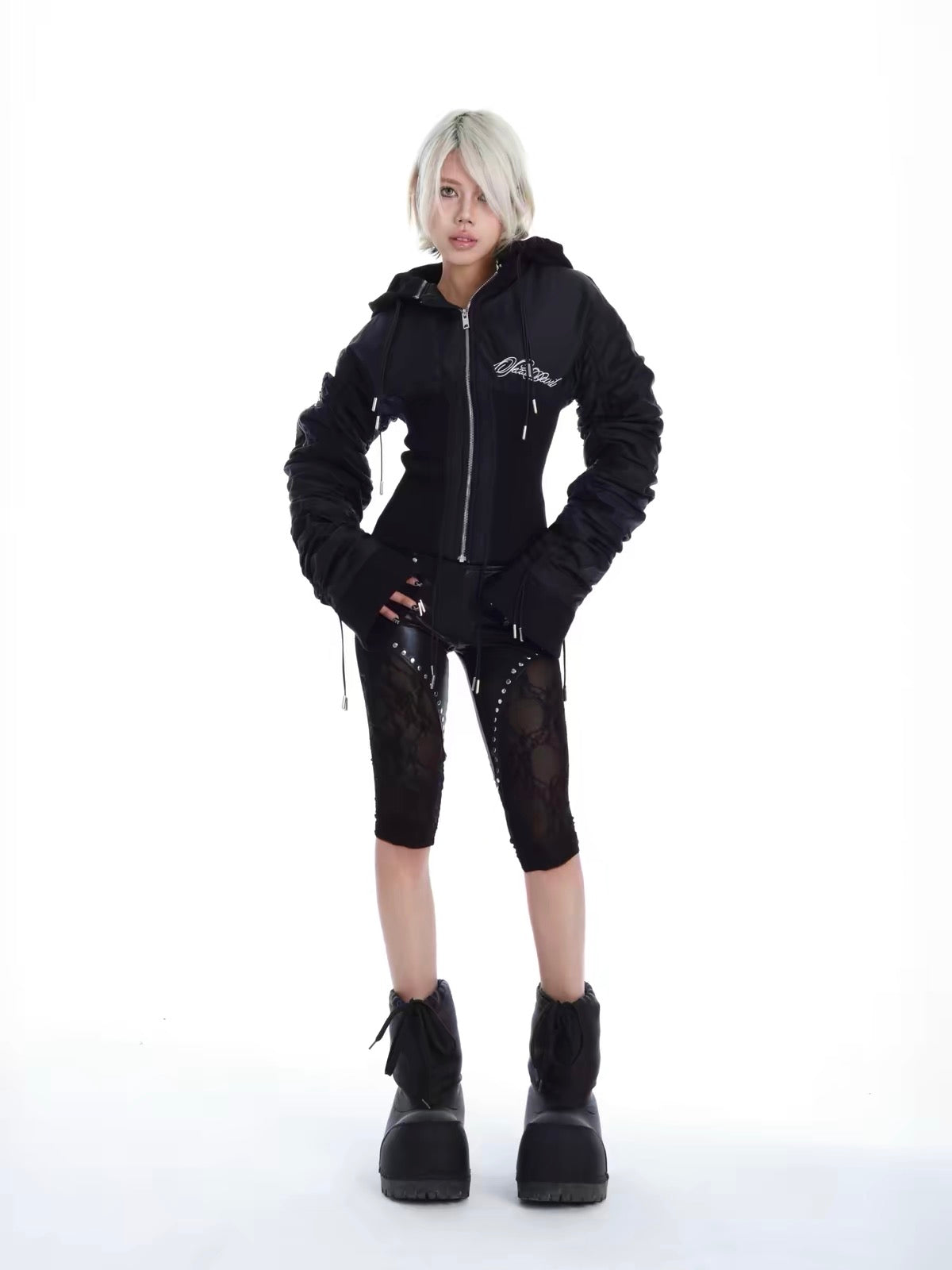 RUCHED SLEEVE CORSET HOODIE