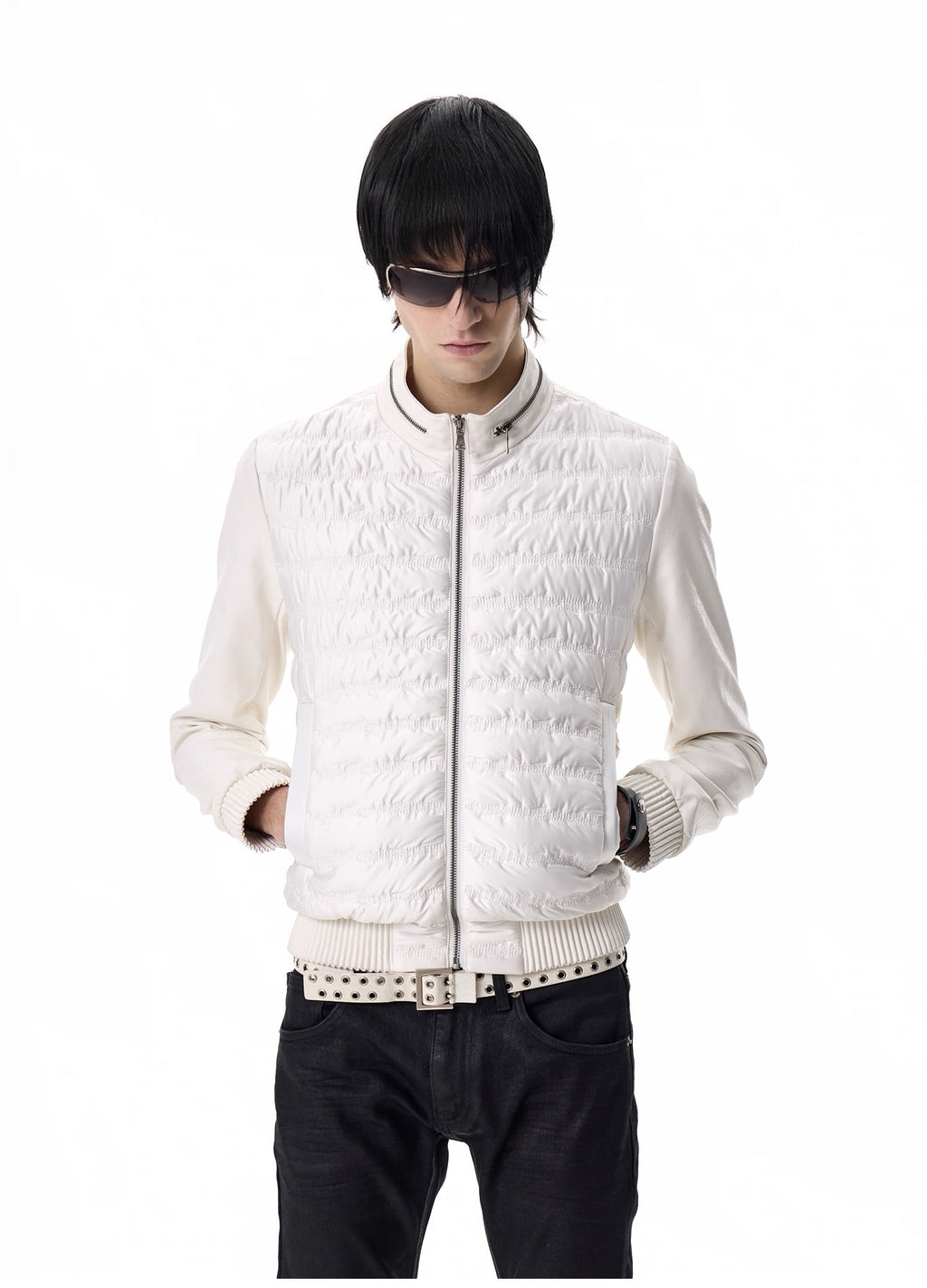 SHIRRED PANEL BOMBER JACKET