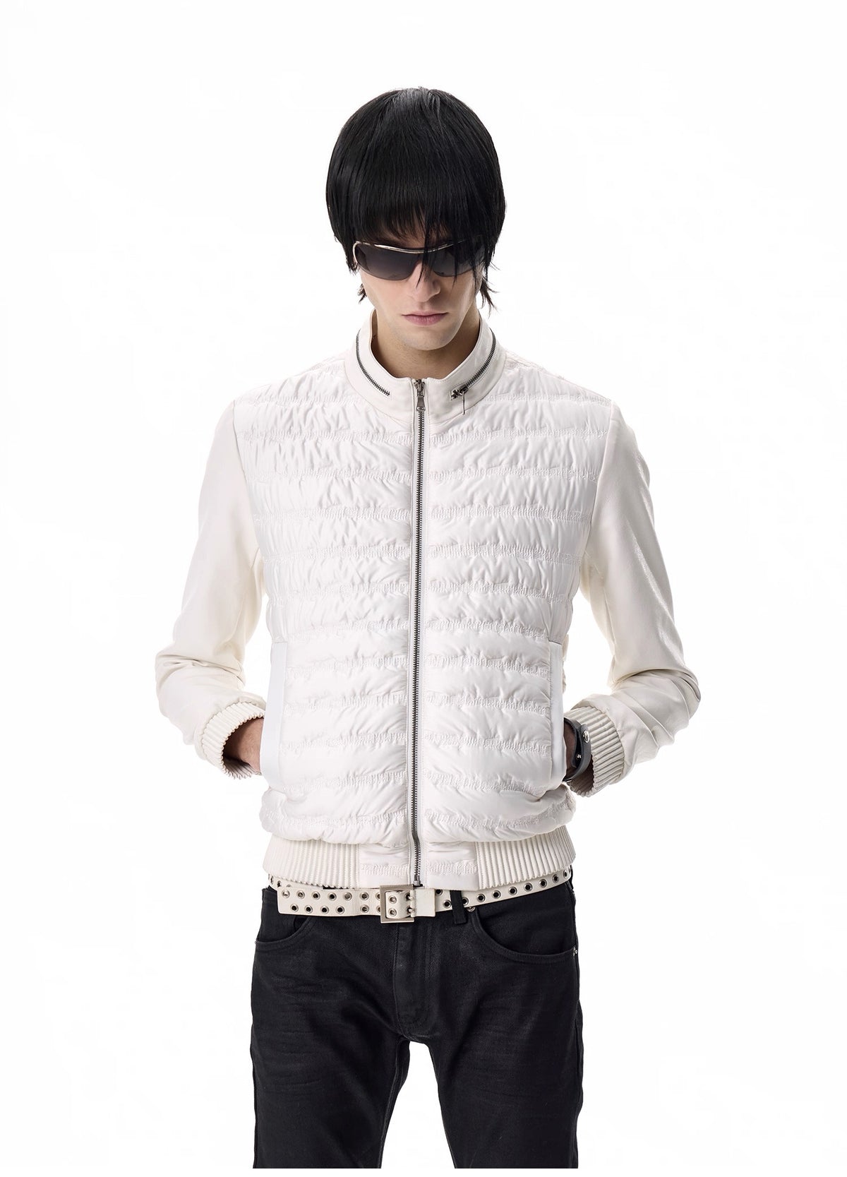 SHIRRED PANEL BOMBER JACKET