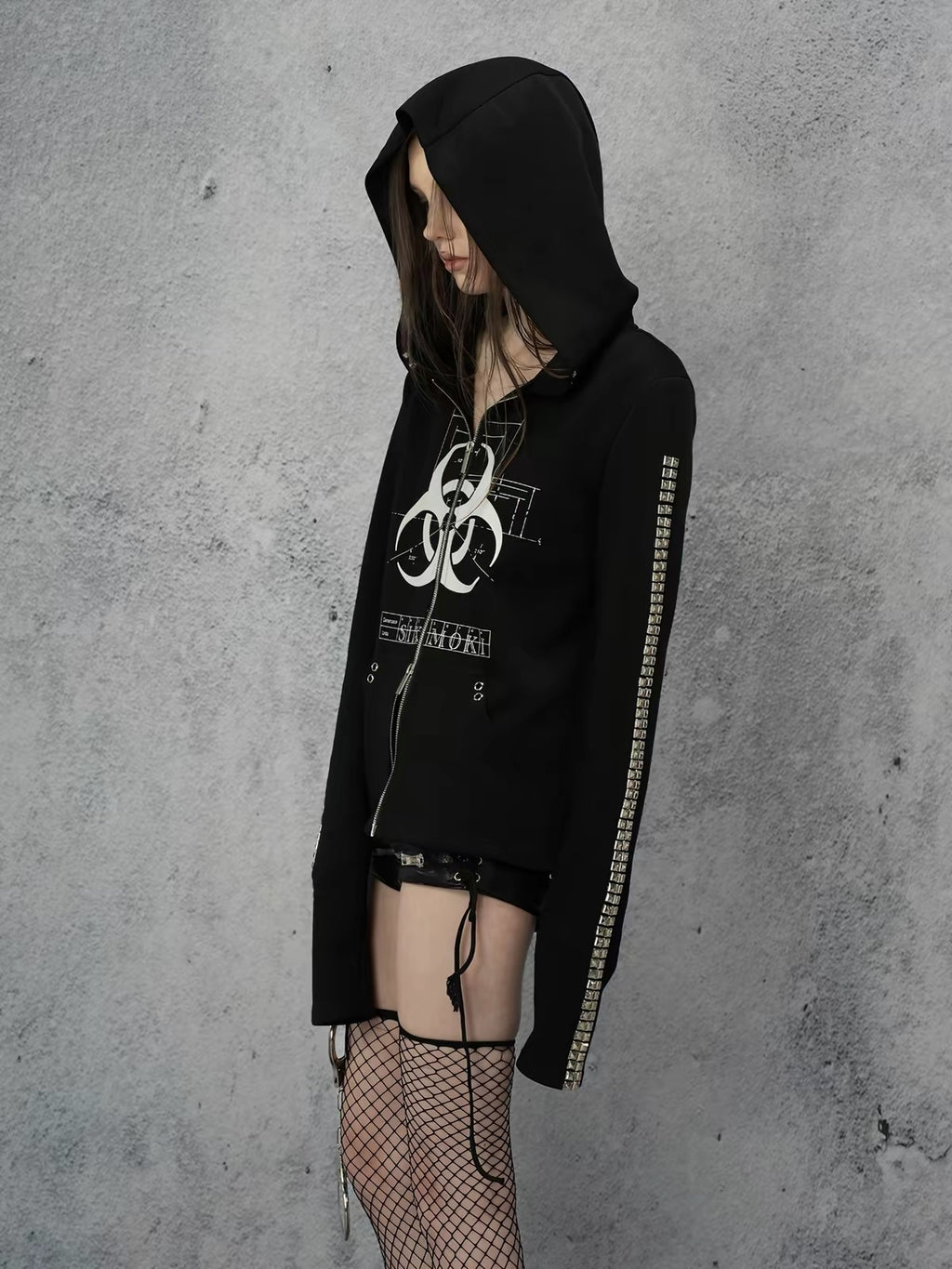 BIOHAZARD STUDDED ZIP HOODIE