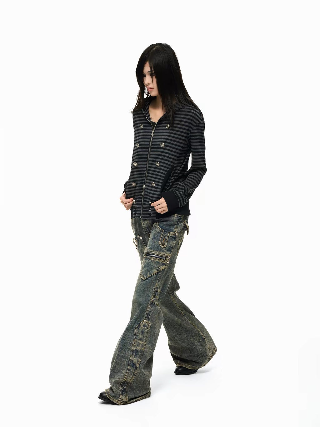 STRIPED DOUBLE-BREASTED HOODIE
