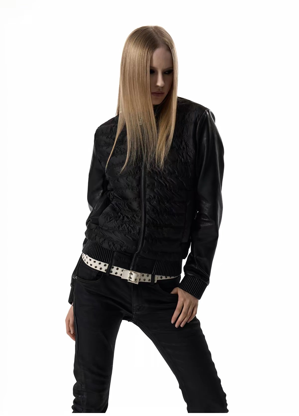 SHIRRED PANEL BOMBER JACKET