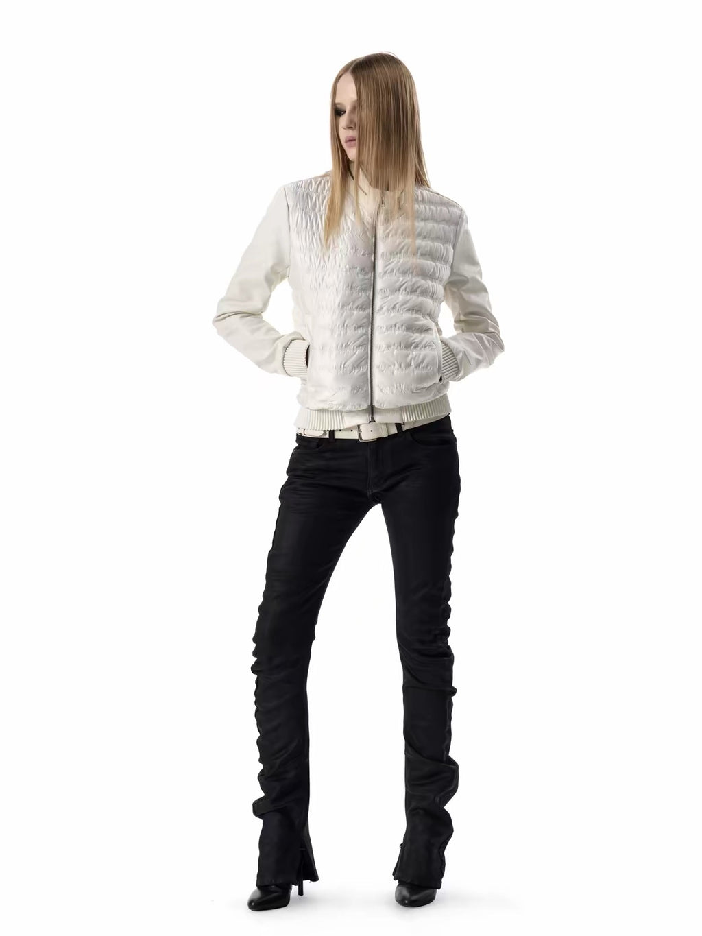 SHIRRED PANEL BOMBER JACKET