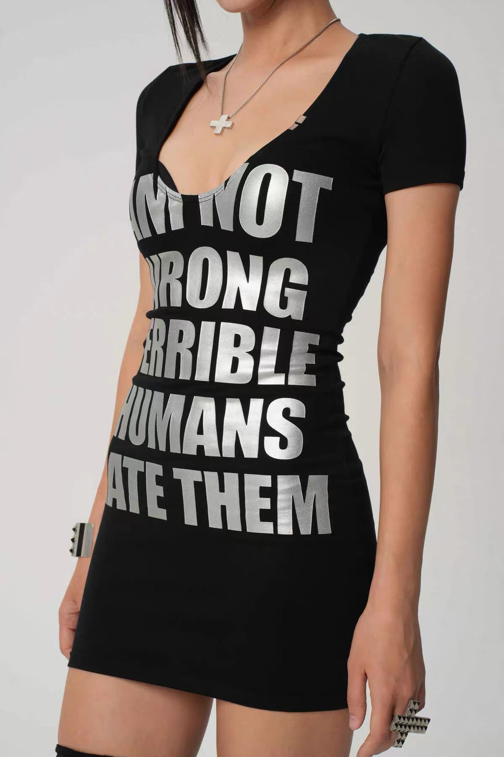 TERRIBLE HUMANS GRAPHIC MINI DRESS