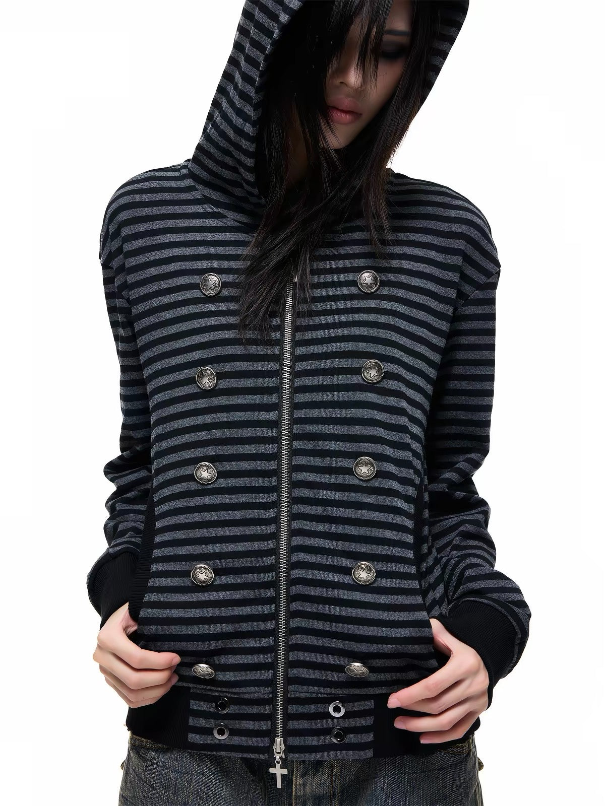 STRIPED DOUBLE-BREASTED HOODIE