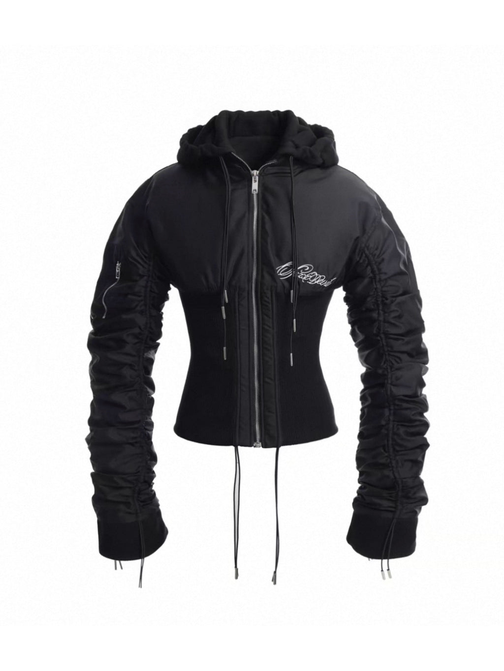 RUCHED SLEEVE CORSET HOODIE