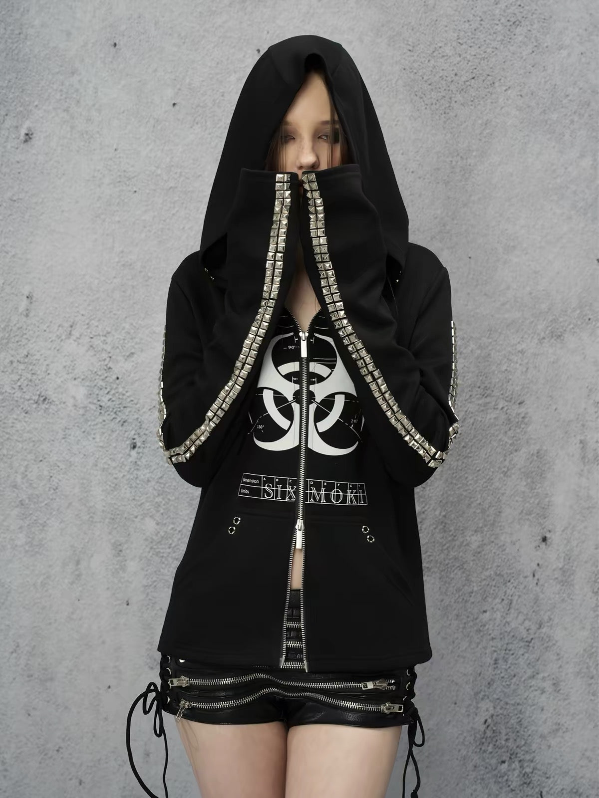 BIOHAZARD STUDDED ZIP HOODIE