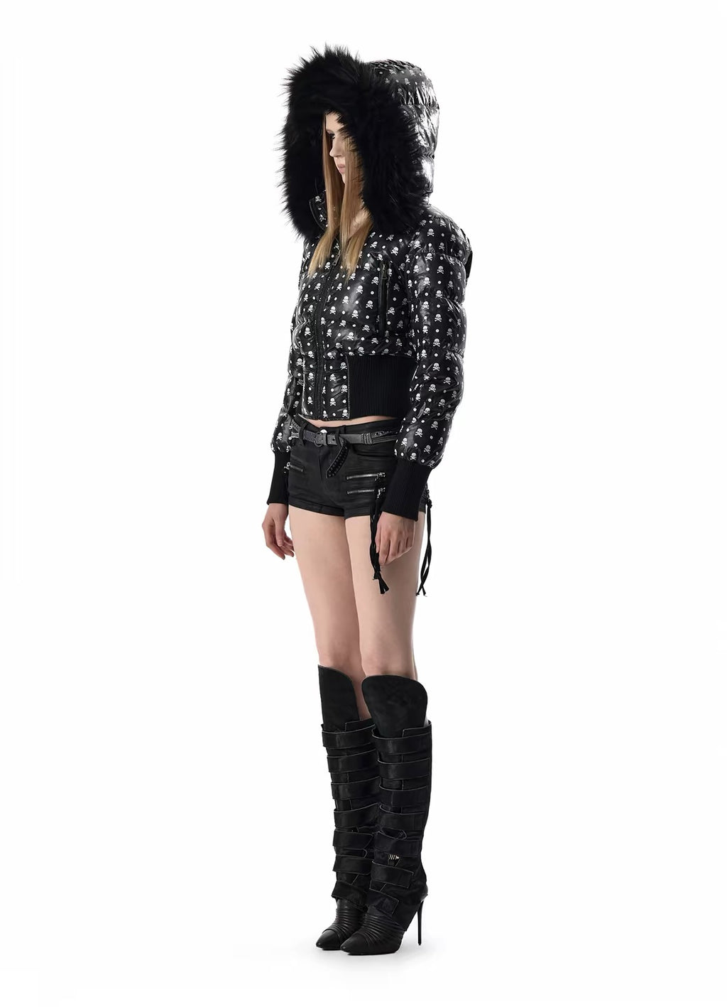 SKULL FUR-TRIM PUFFER JACKET