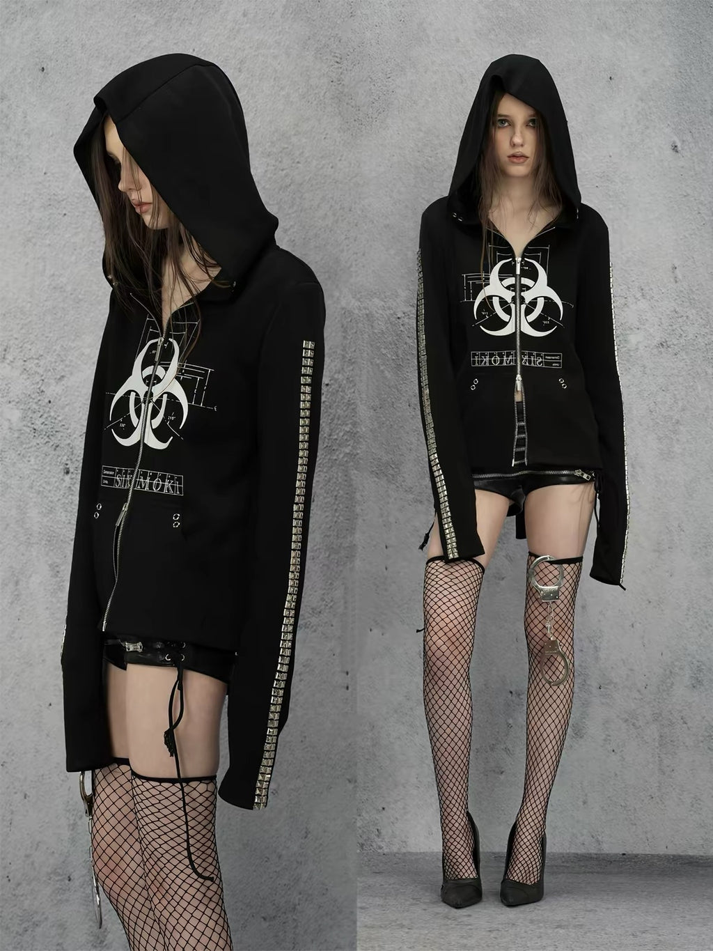 BIOHAZARD STUDDED ZIP HOODIE
