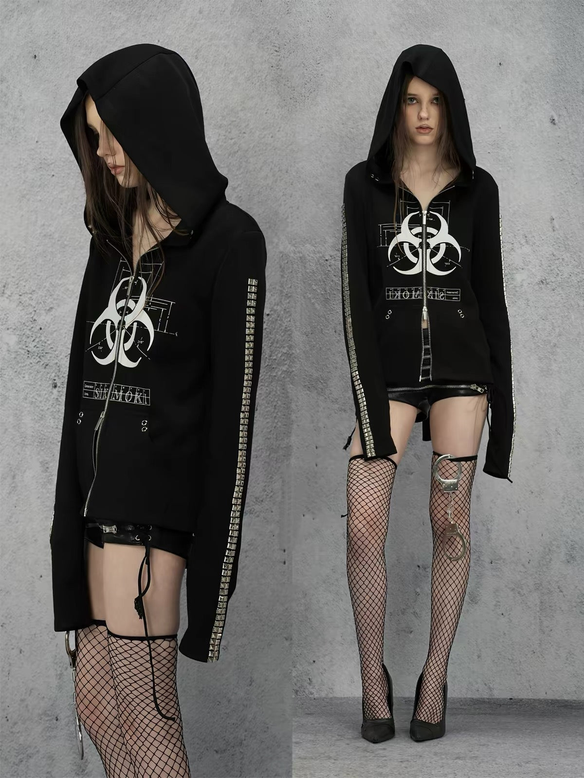 BIOHAZARD STUDDED ZIP HOODIE
