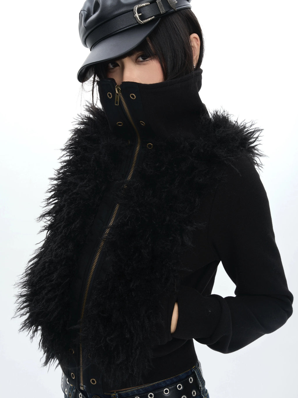 SPLICED FUR TURTLENECK JACKET