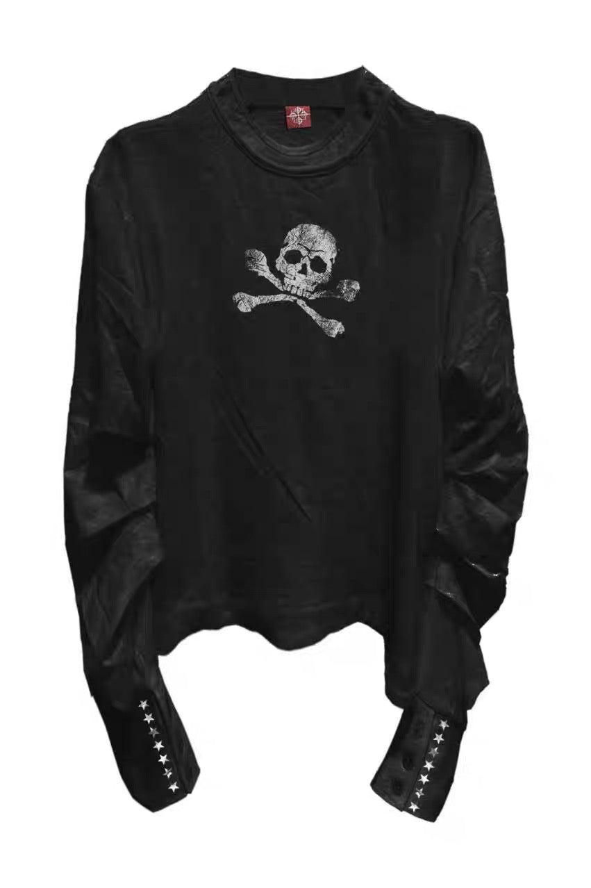 SKULL CROSSBONES PLEATED SHIRT