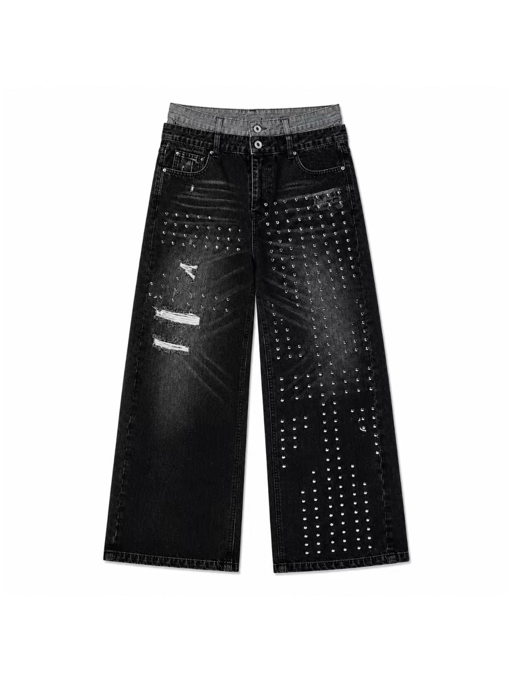 RIVETED RHINESTONE FLARED JEANS