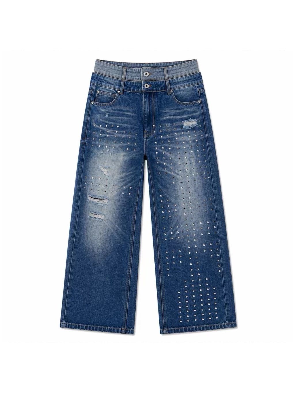 RIVETED RHINESTONE FLARED JEANS