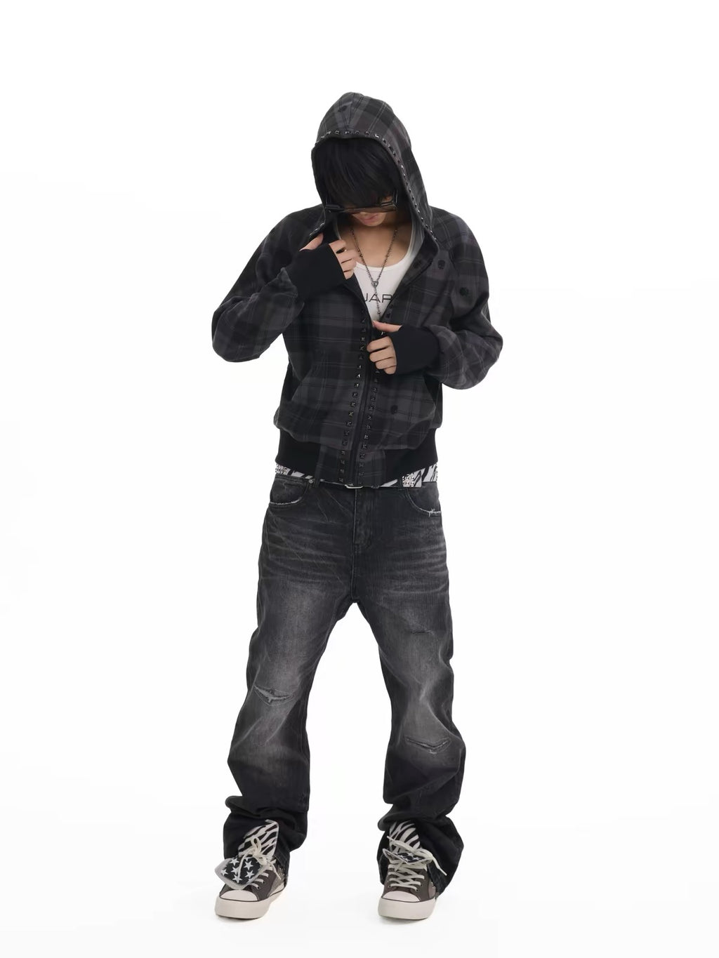 SKULL CHECKERED OVERSIZED HOODIE