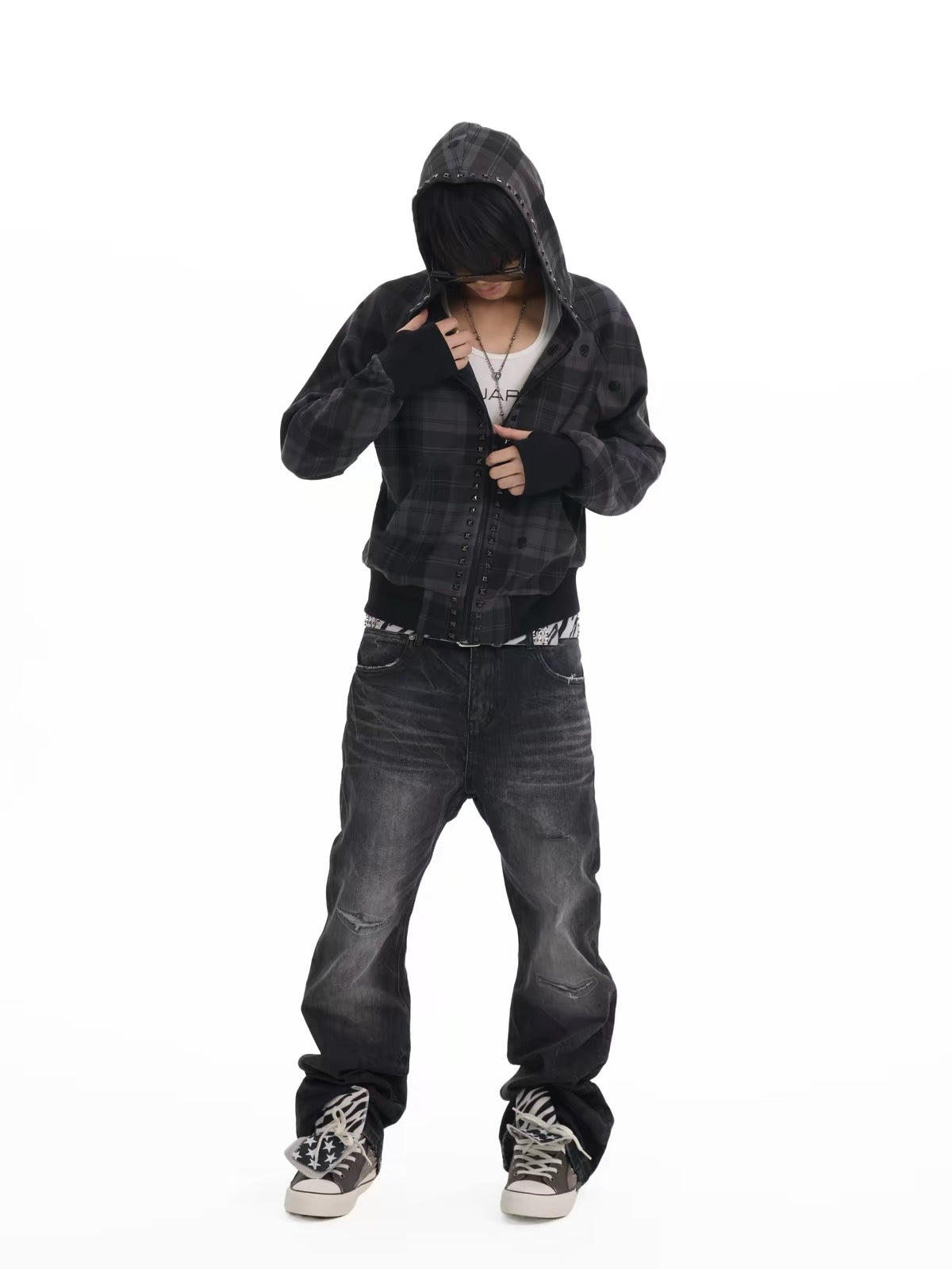 SKULL CHECKERED OVERSIZED HOODIE
