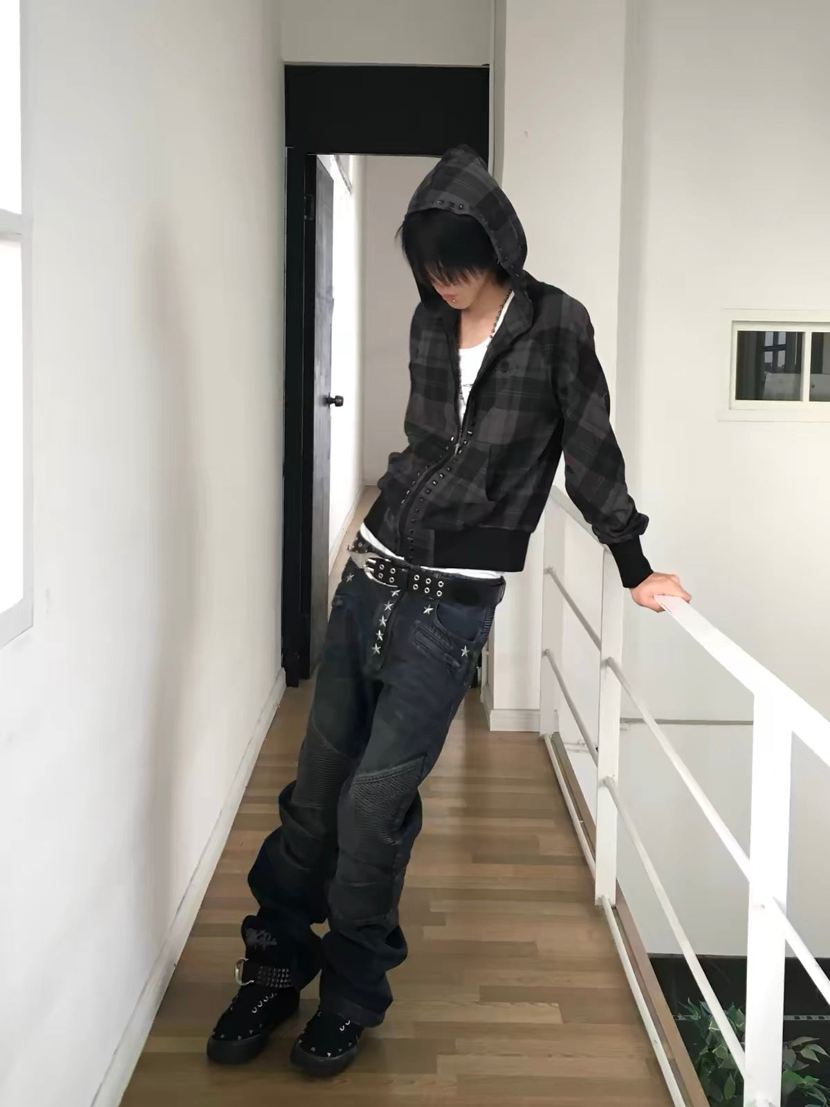SKULL CHECKERED OVERSIZED HOODIE