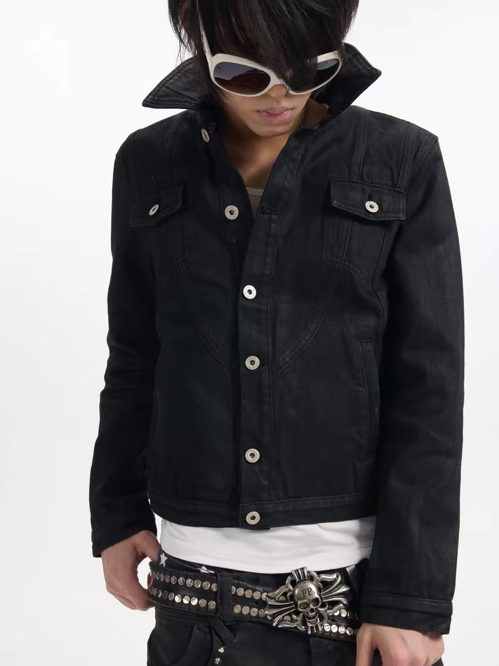 BRUSHED WAXED CROPPED DENIM JACKET