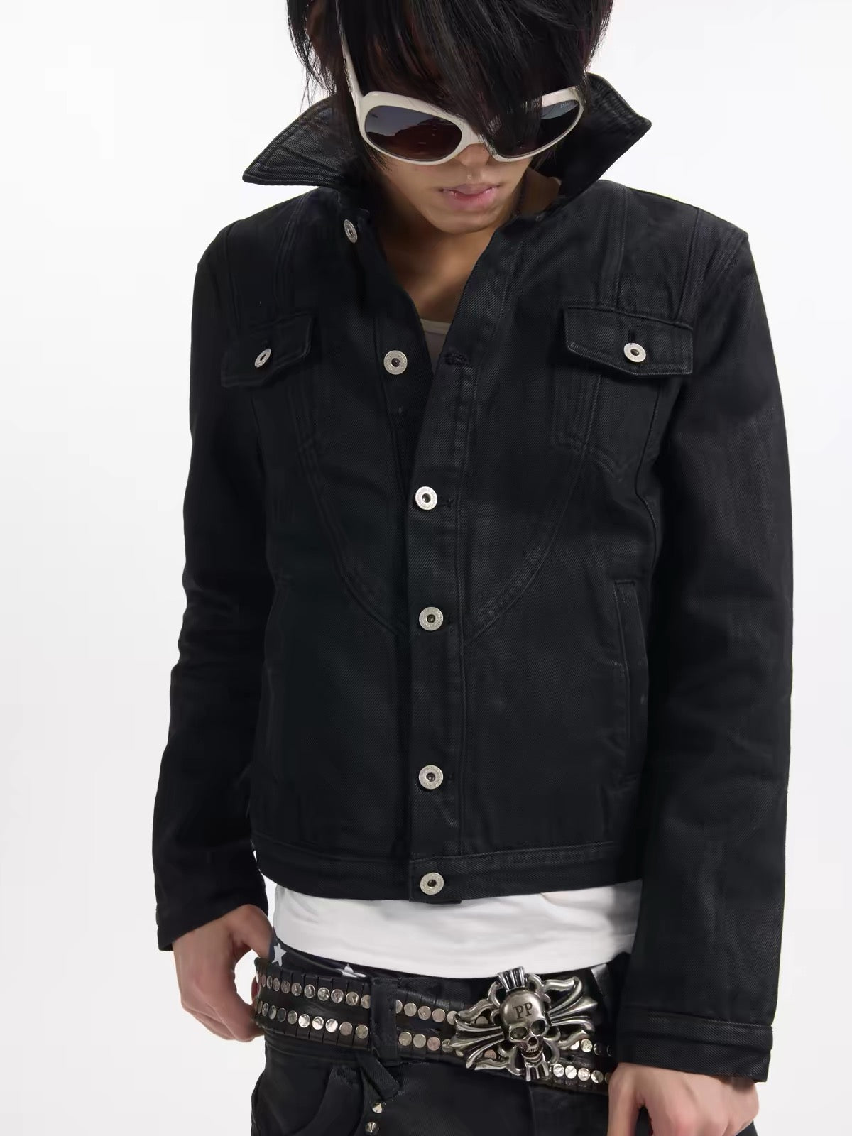 BRUSHED WAXED CROPPED DENIM JACKET