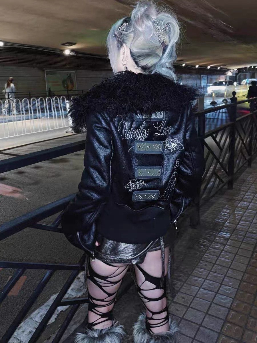FUR-COLLARED LEATHER JACKET