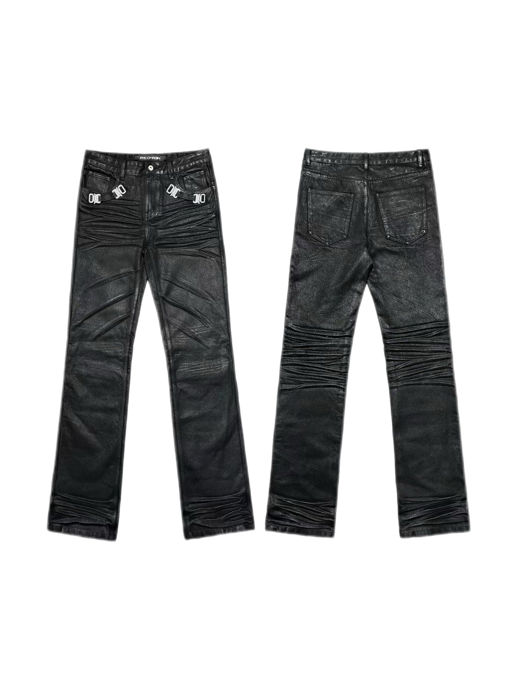 BUCKLE RUCHED COATED PANTS