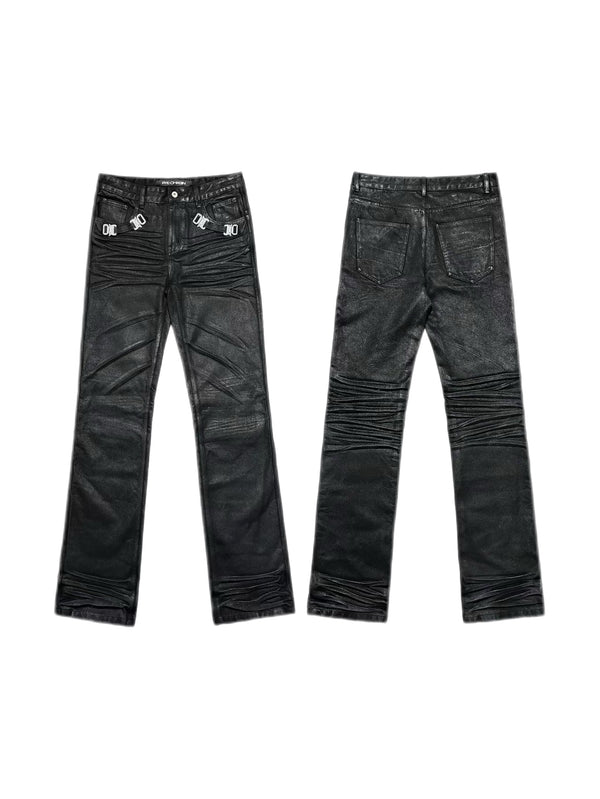 BUCKLE RUCHED COATED PANTS