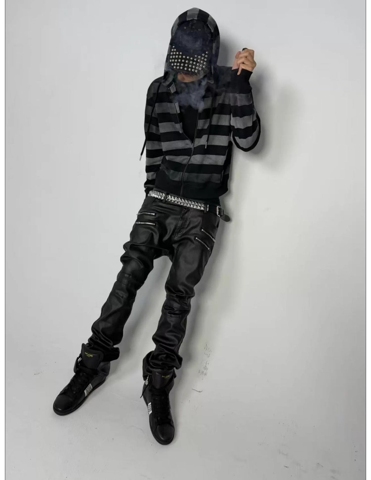 WASHED STRIPE ZIP HOODIE