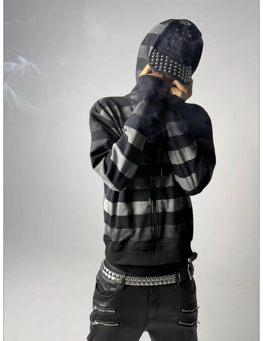 WASHED STRIPE ZIP HOODIE