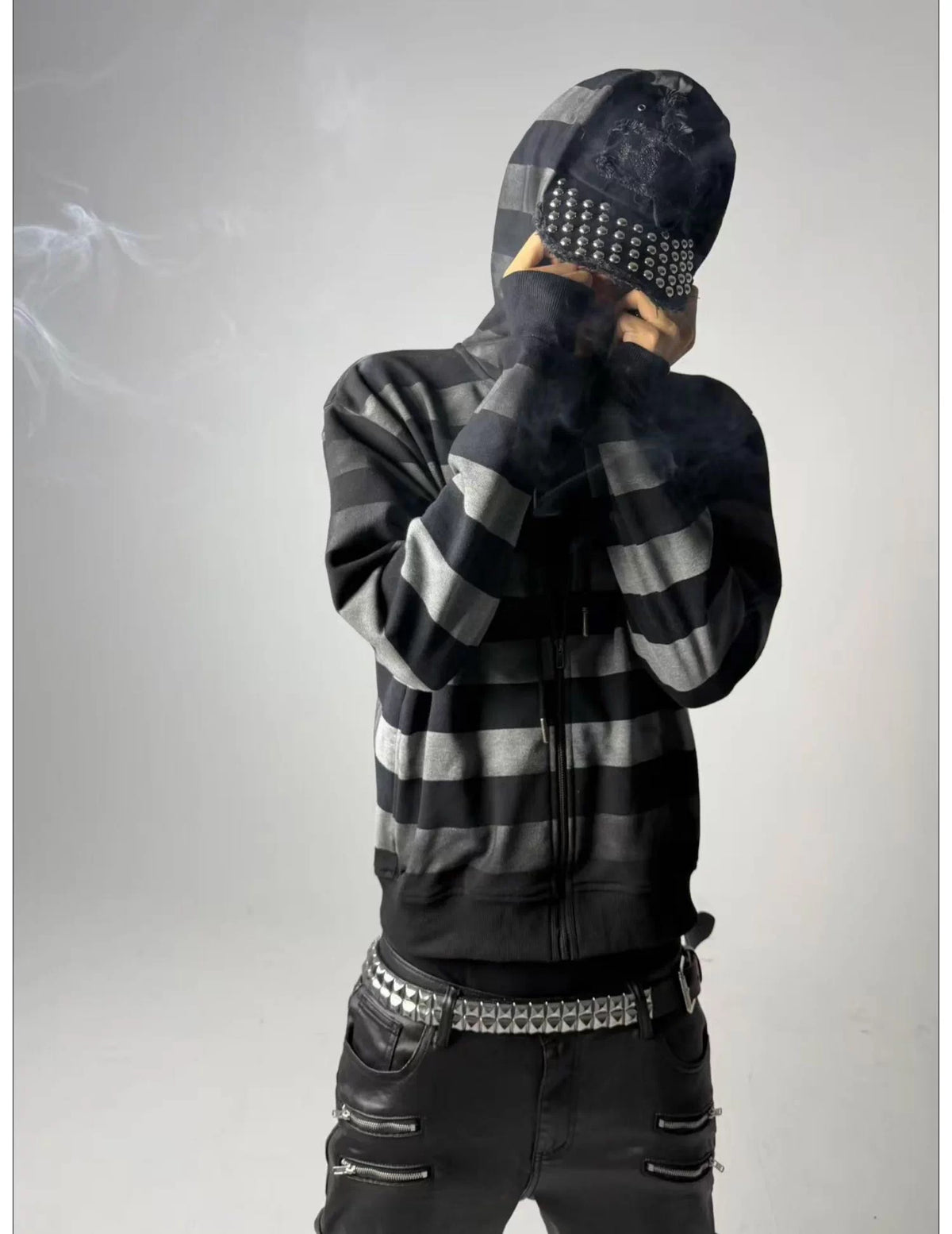 WASHED STRIPE ZIP HOODIE