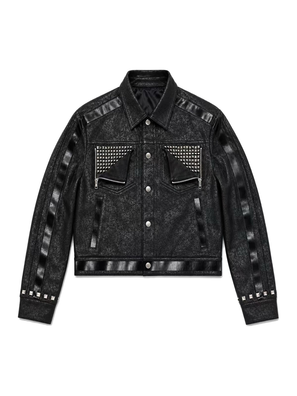 STUDDED CRACKED LEATHER JACKET