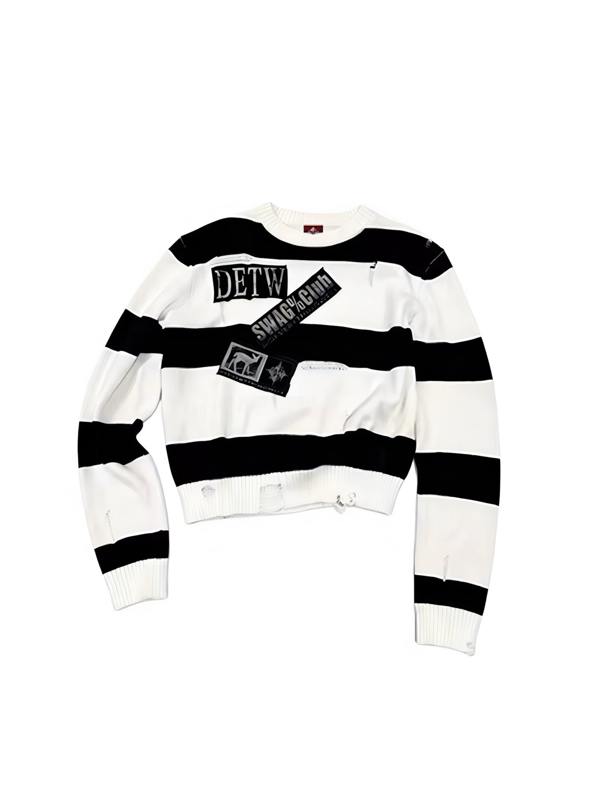 PATCHED STRIPE KNIT SWEATER
