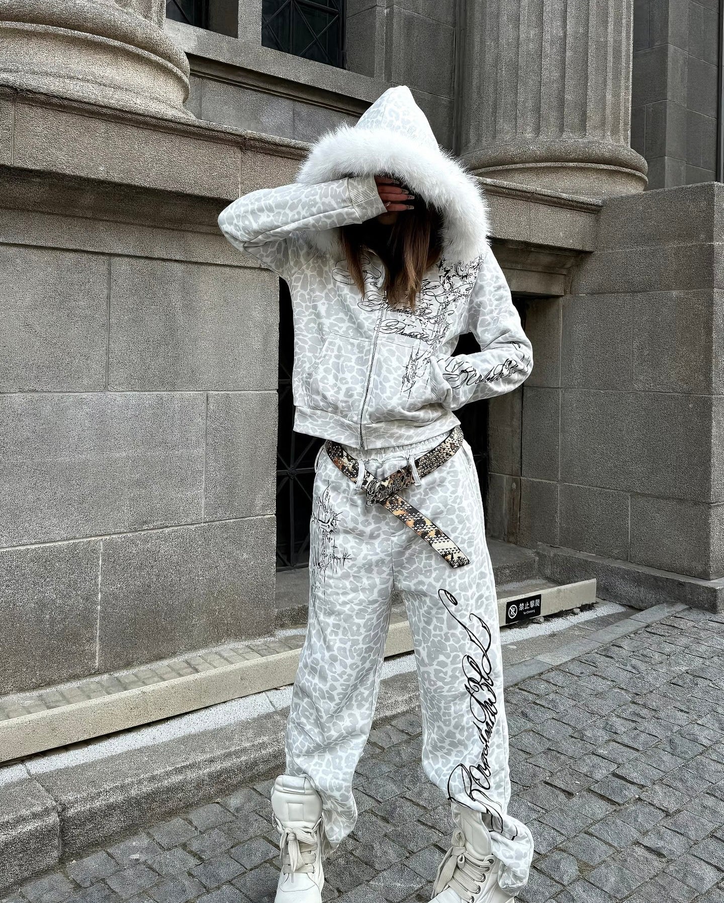LEOPARD PRINT FUR COLLAR JACKET