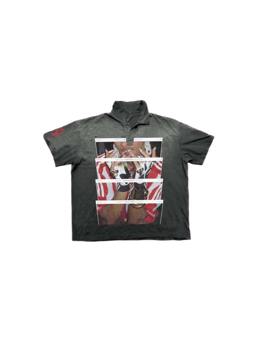 DISTRESSED SPRAY PRINT POLO T-SHIRT