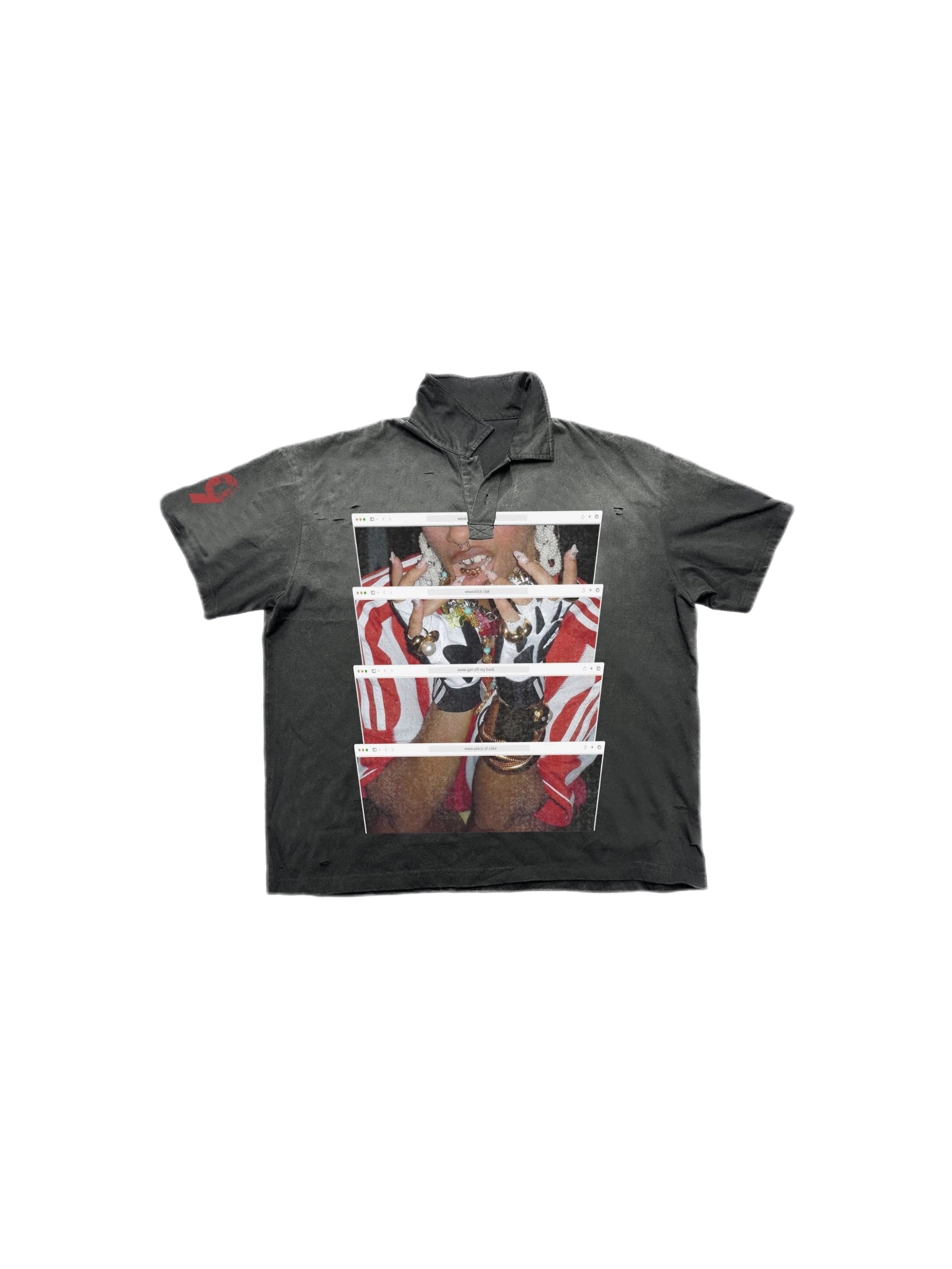 DISTRESSED SPRAY PRINT POLO T-SHIRT