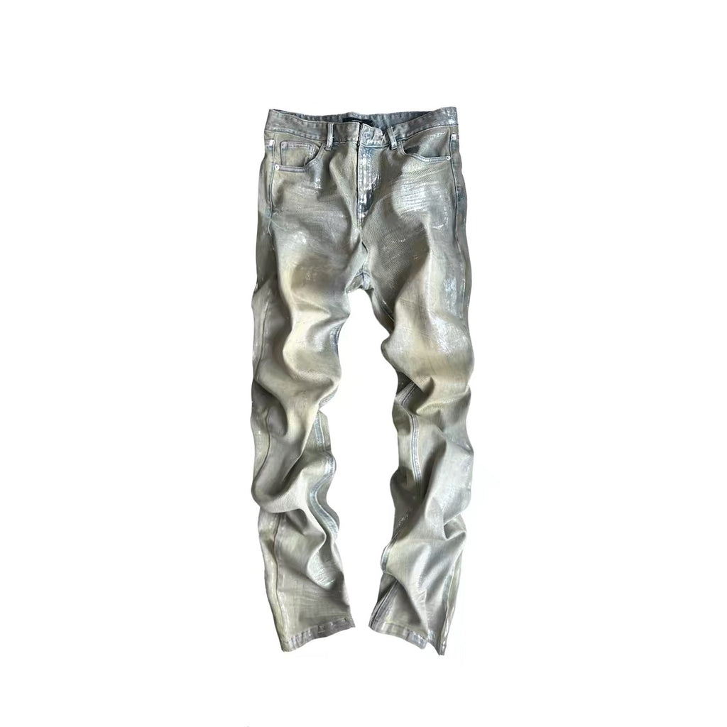 METALLIC COATED STACKED JEANS