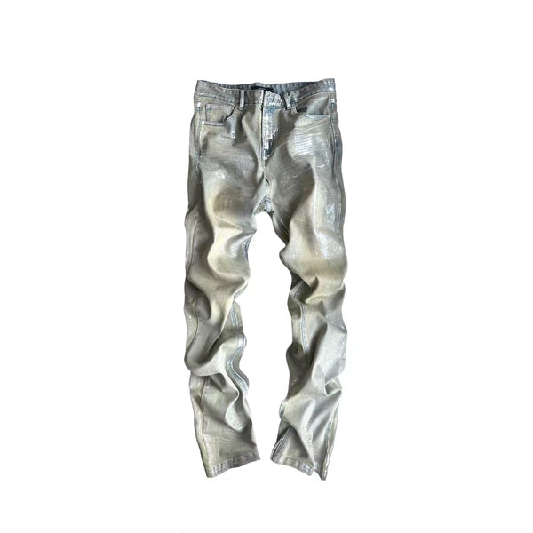 METALLIC COATED STACKED JEANS
