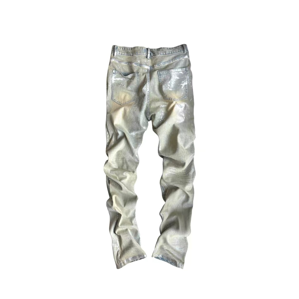 METALLIC COATED STACKED JEANS