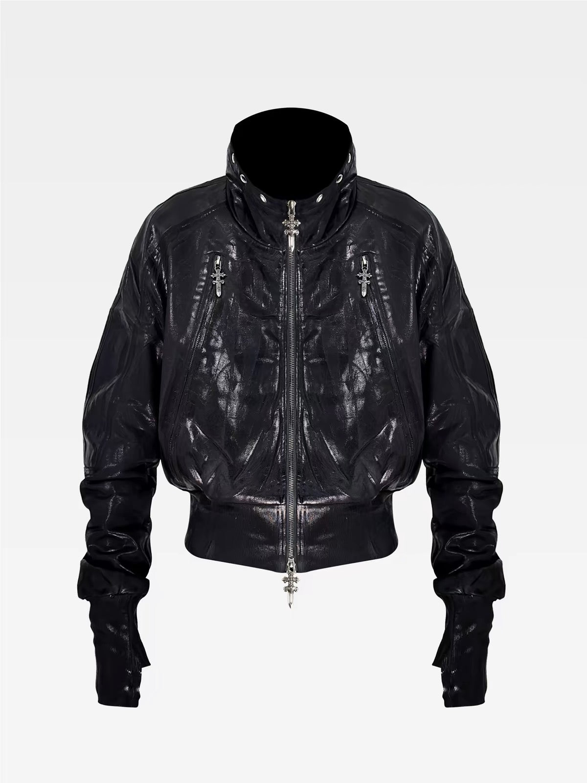 GLOSSY HIGH-NECK ZIP JACKET