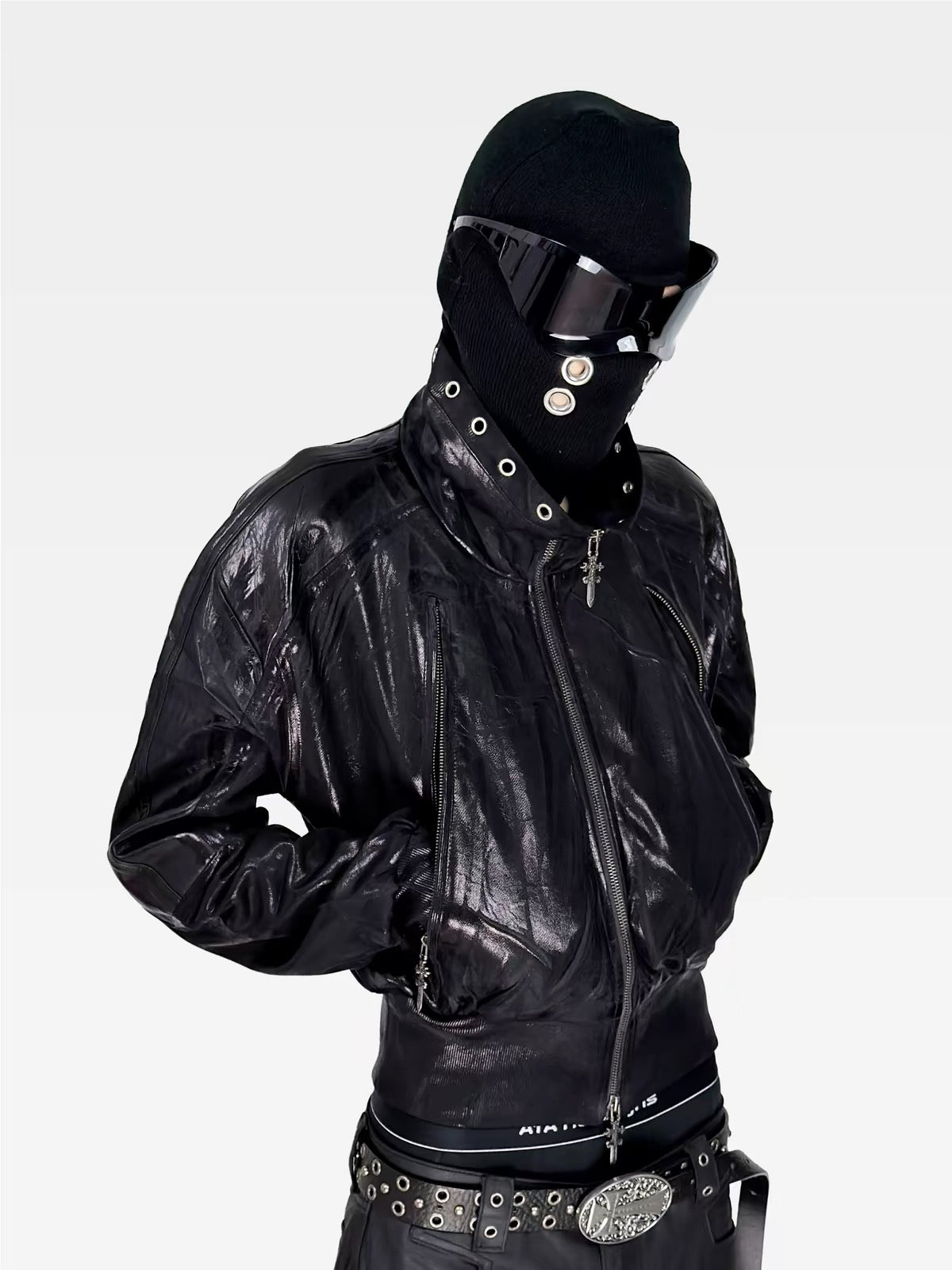 GLOSSY HIGH-NECK ZIP JACKET