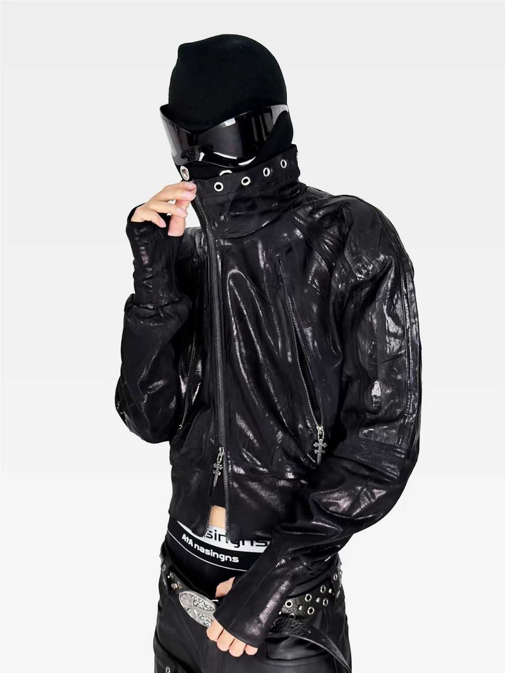GLOSSY HIGH-NECK ZIP JACKET